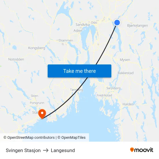 Svingen Stasjon to Langesund map