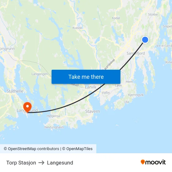 Torp Stasjon to Langesund map