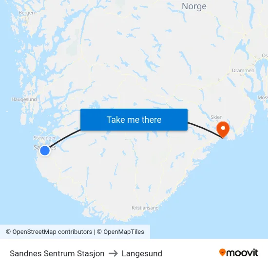 Sandnes Sentrum Stasjon to Langesund map