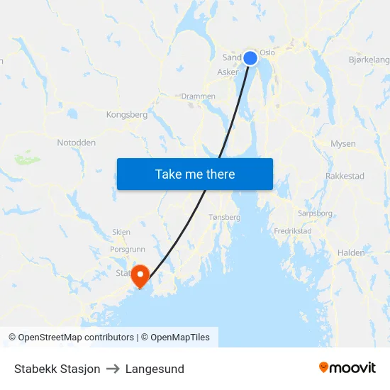 Stabekk Stasjon to Langesund map