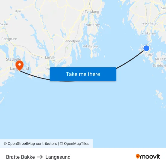 Bratte Bakke to Langesund map
