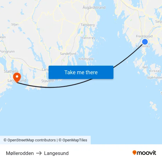 Møllerodden to Langesund map