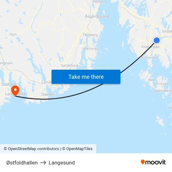 Østfoldhallen to Langesund map