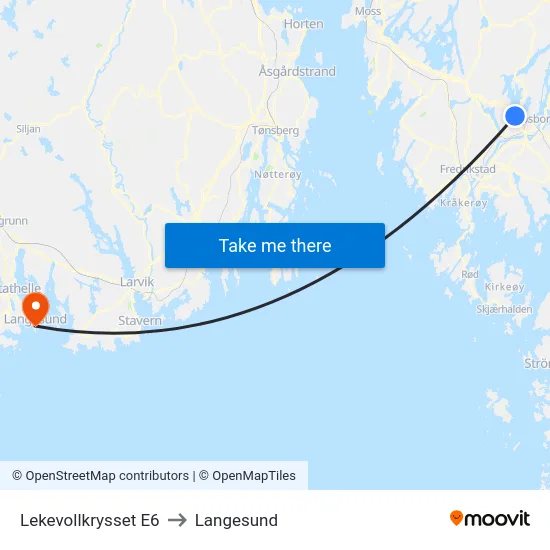 Lekevollkrysset E6 to Langesund map