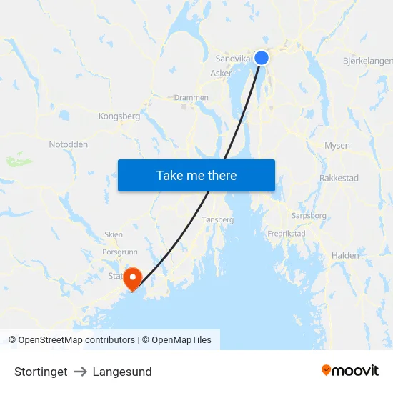 Stortinget to Langesund map
