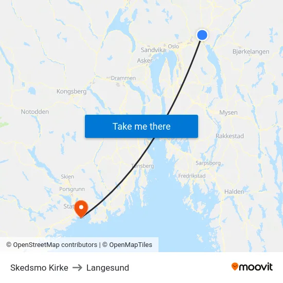 Skedsmo Kirke to Langesund map