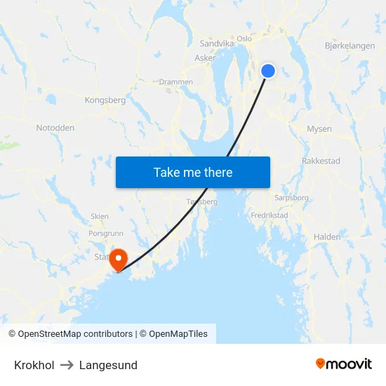 Krokhol to Langesund map