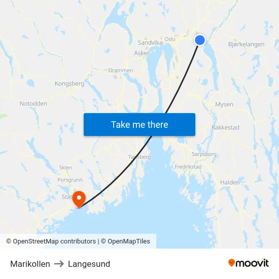 Marikollen to Langesund map