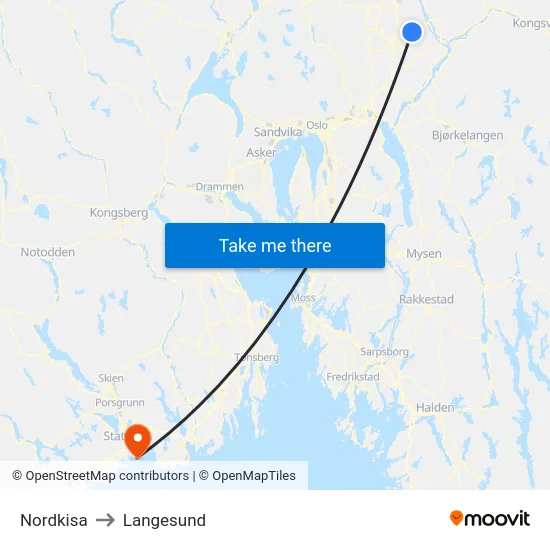 Nordkisa to Langesund map