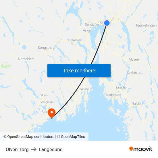 Ulven Torg to Langesund map