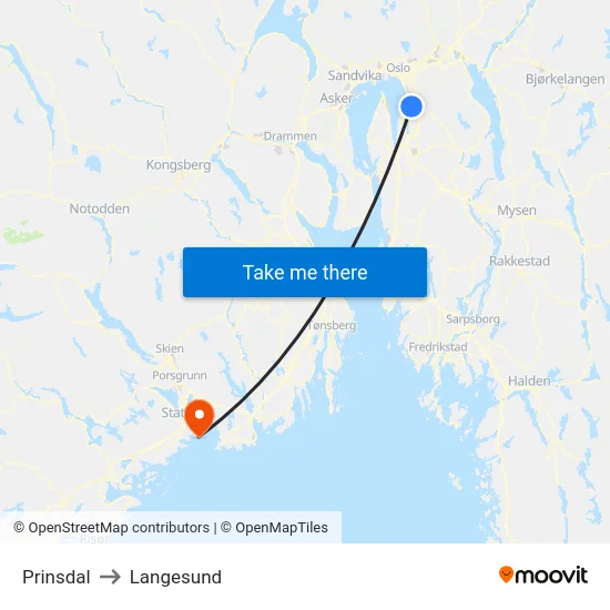 Prinsdal to Langesund map