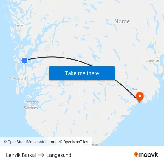 Leirvik Båtkai to Langesund map