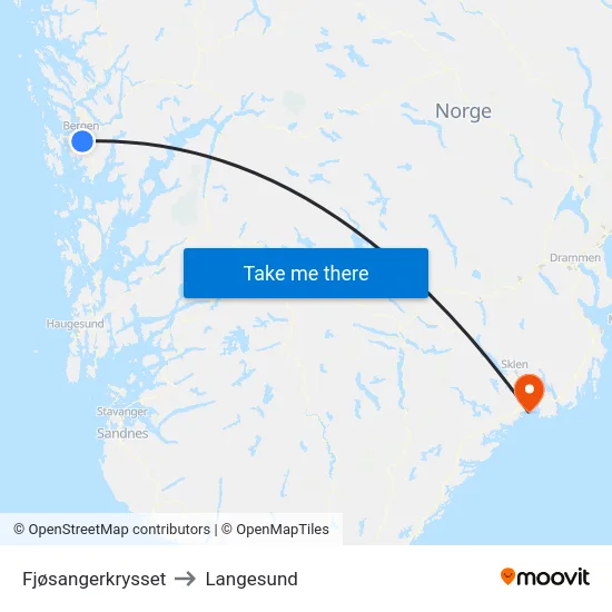 Fjøsangerkrysset to Langesund map