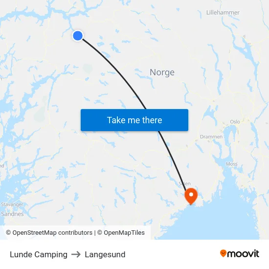 Lunde Camping to Langesund map