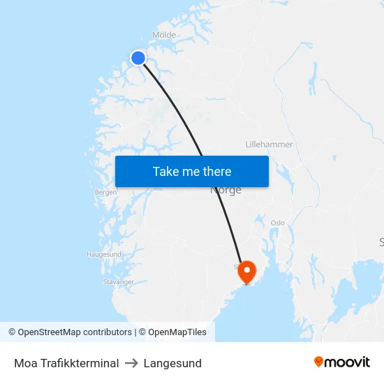 Moa Trafikkterminal to Langesund map