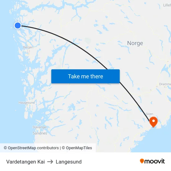 Vardetangen Kai to Langesund map