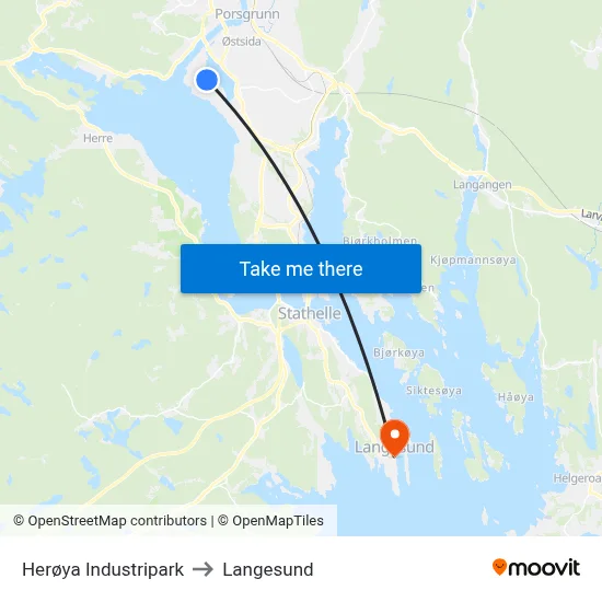 Herøya Industripark to Langesund map