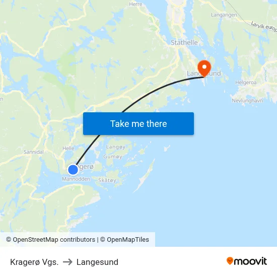 Kragerø Vgs. to Langesund map