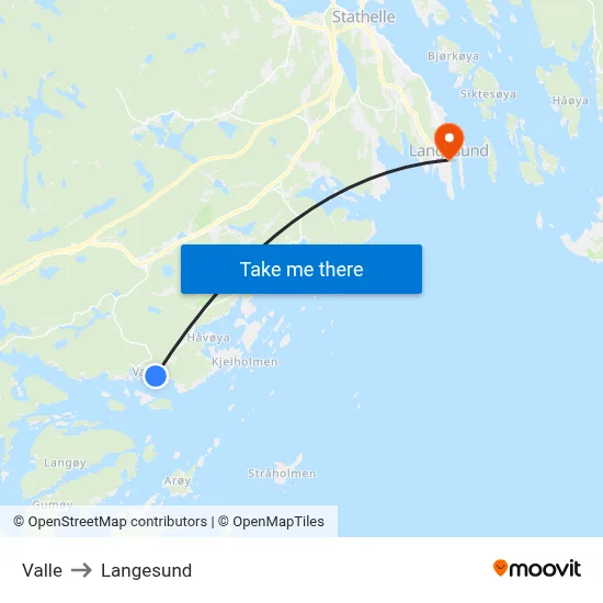 Valle to Langesund map