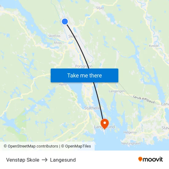 Venstøp Skole to Langesund map