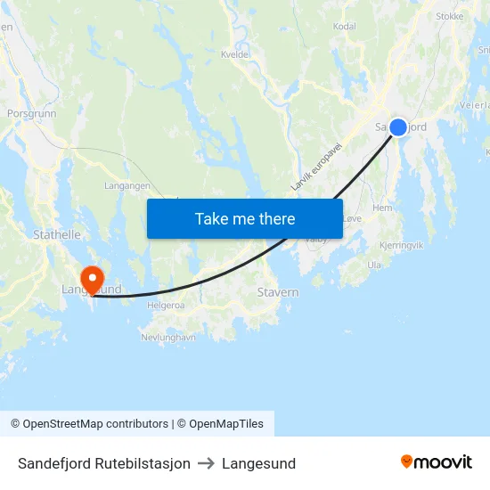 Sandefjord Rutebilstasjon to Langesund map