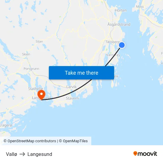 Vallø to Langesund map