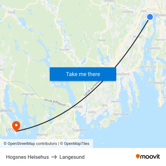 Hogsnes Helsehus to Langesund map