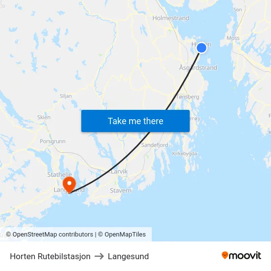 Horten Rutebilstasjon to Langesund map