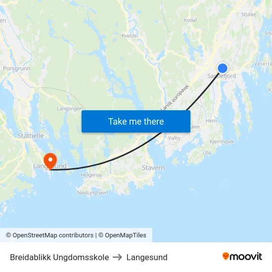 Breidablikk Ungdomsskole to Langesund map