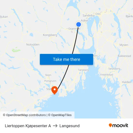 Liertoppen Kjøpesenter A to Langesund map