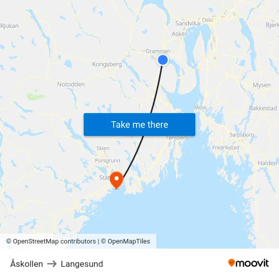 Åskollen to Langesund map
