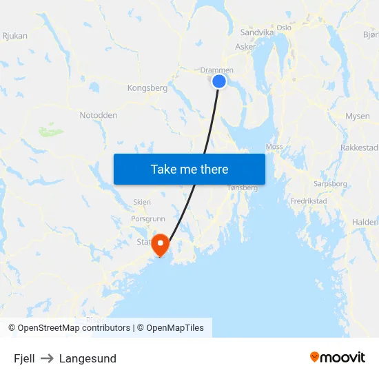 Fjell to Langesund map