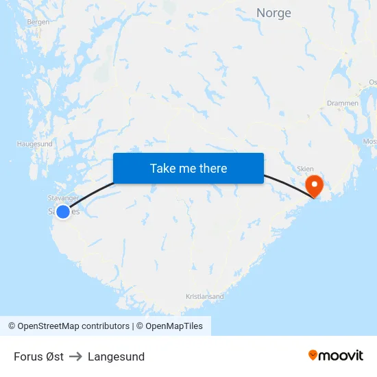 Forus Øst to Langesund map