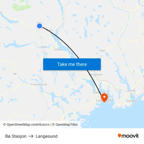 Bø Stasjon to Langesund map