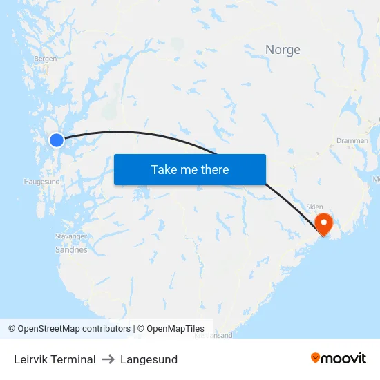 Leirvik Terminal to Langesund map