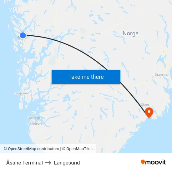 Åsane Terminal to Langesund map