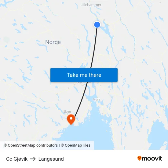 Cc Gjøvik to Langesund map