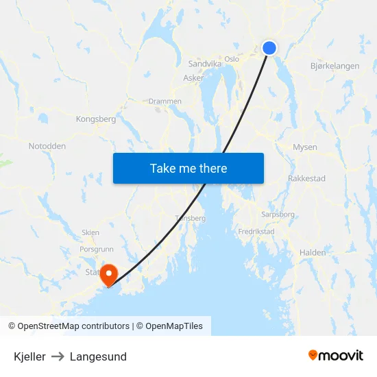 Kjeller to Langesund map