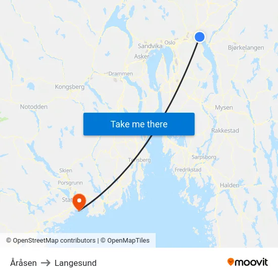 Åråsen to Langesund map