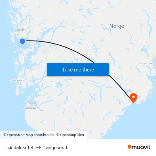 Tøsdalskiftet to Langesund map