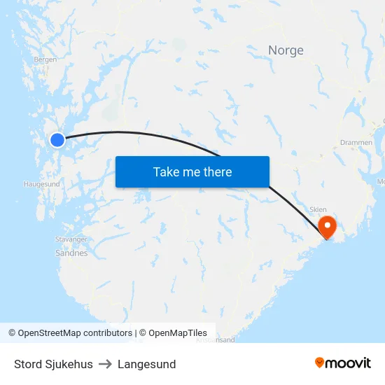 Stord Sjukehus to Langesund map