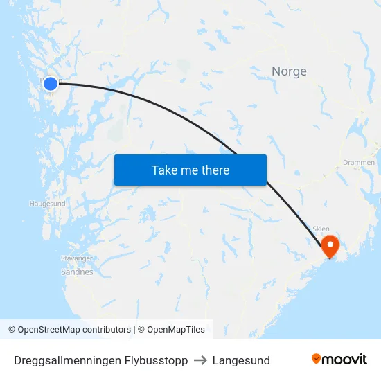Dreggsallmenningen Flybusstopp to Langesund map