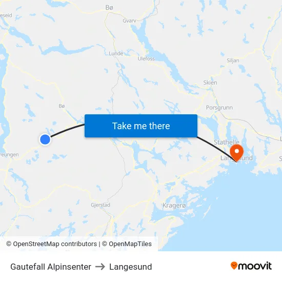 Gautefall Alpinsenter to Langesund map