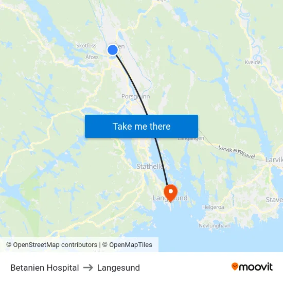 Betanien Hospital to Langesund map