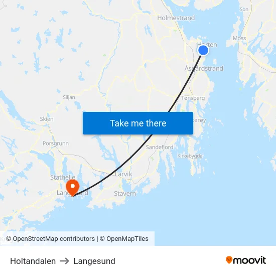 Holtandalen to Langesund map