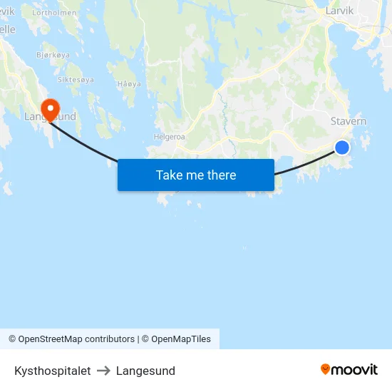 Kysthospitalet to Langesund map