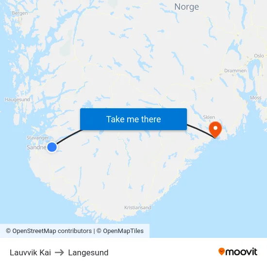 Lauvvik Kai to Langesund map
