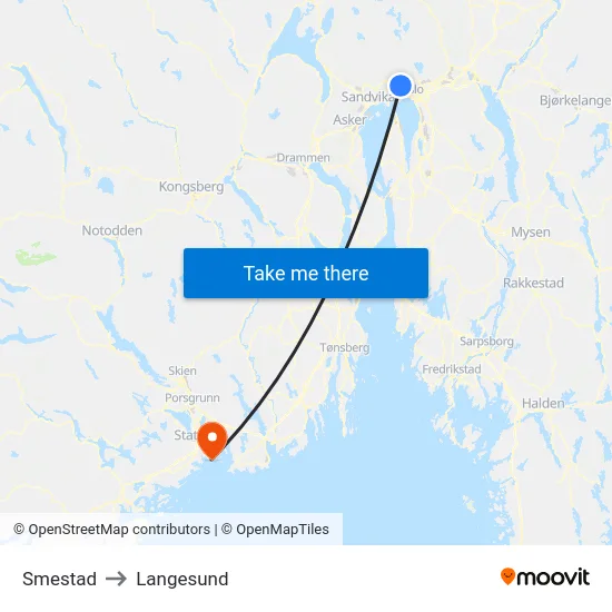 Smestad to Langesund map