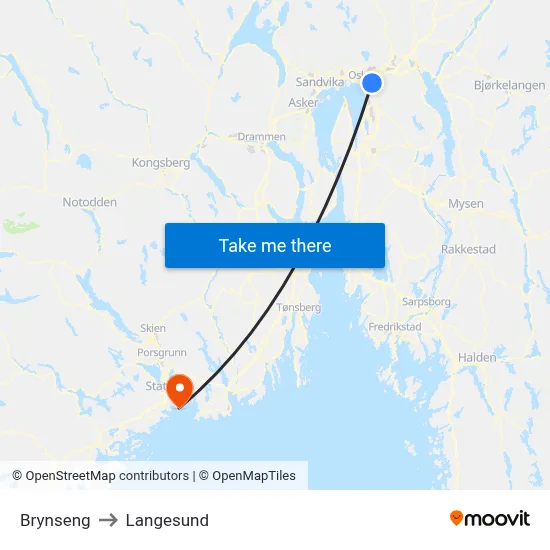 Brynseng to Langesund map