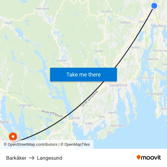 Barkåker to Langesund map